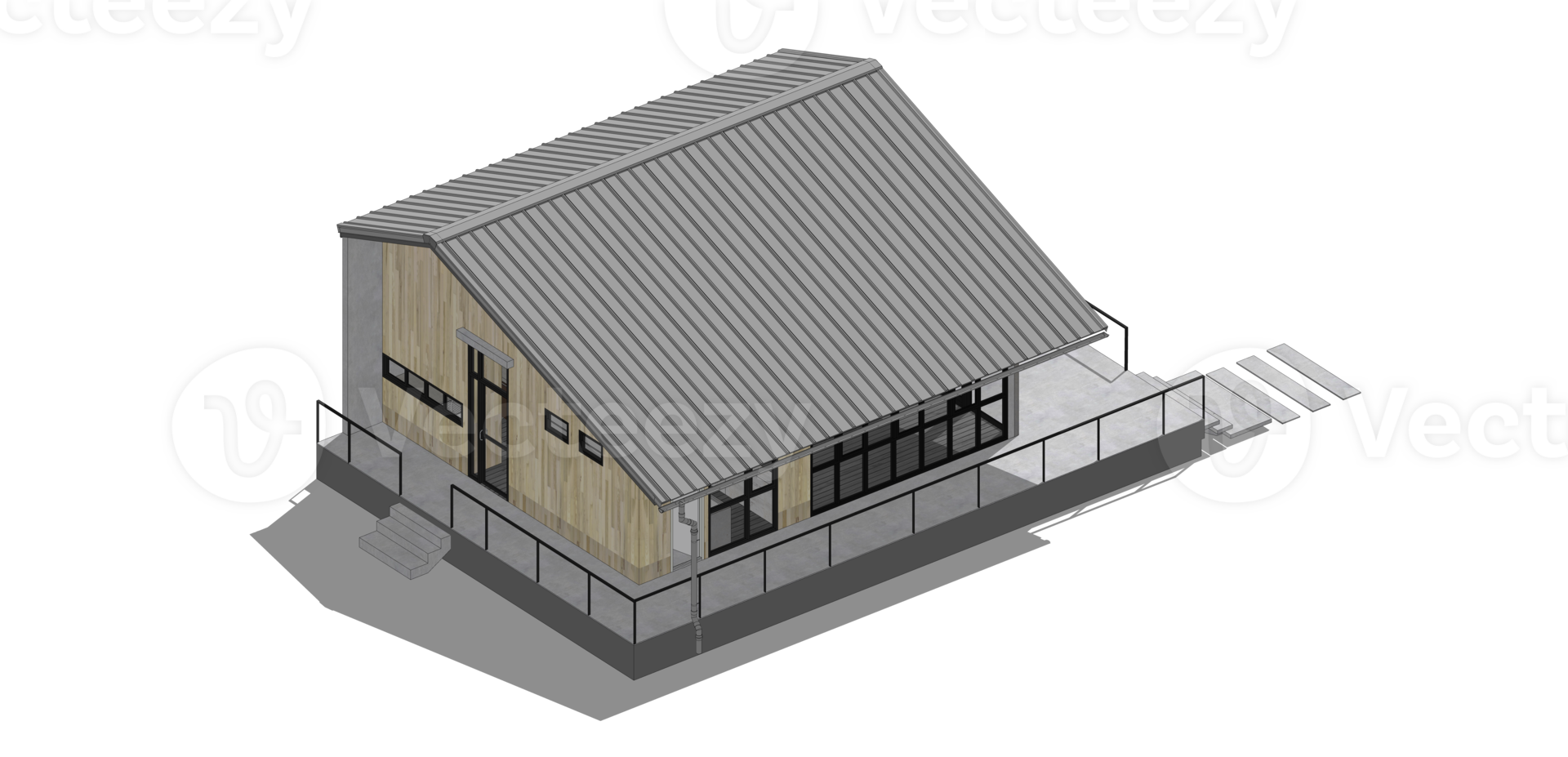 Isometric style coffee shop, steel structure on transparent background. png