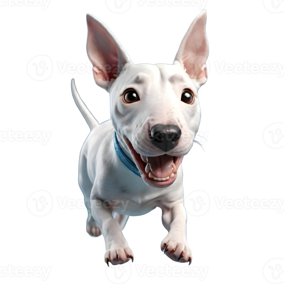 AI generated 3d style, Cute cartoon style Bull Terrier dog fun and runing.isolated transparent background. ai generative png