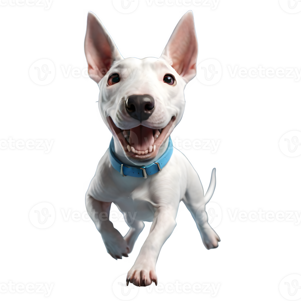 AI generated 3d style, Cute cartoon style Bull Terrier dog fun and runing.isolated transparent background. ai generative png