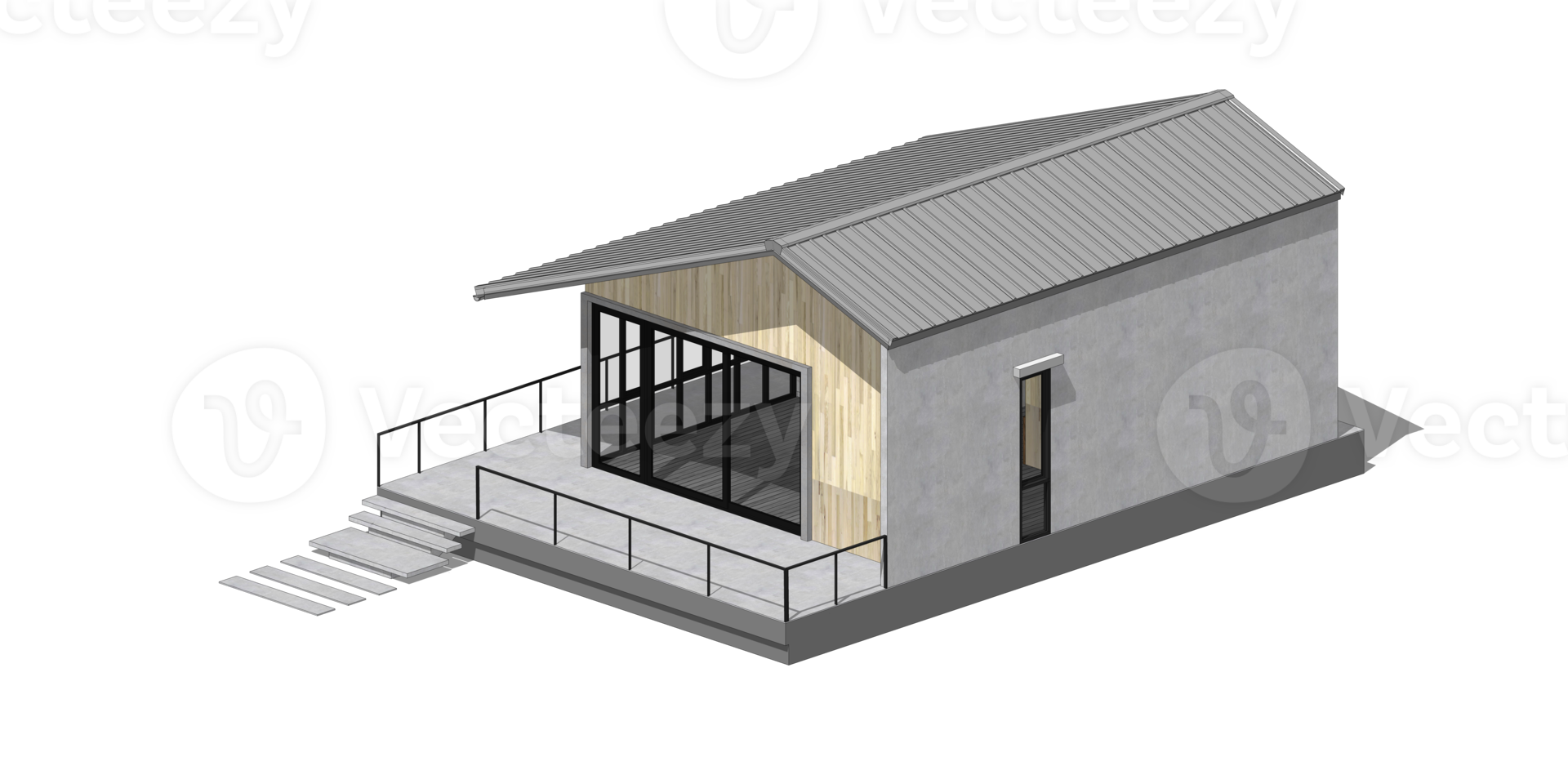 Isometric style coffee shop, steel structure on transparent background. png