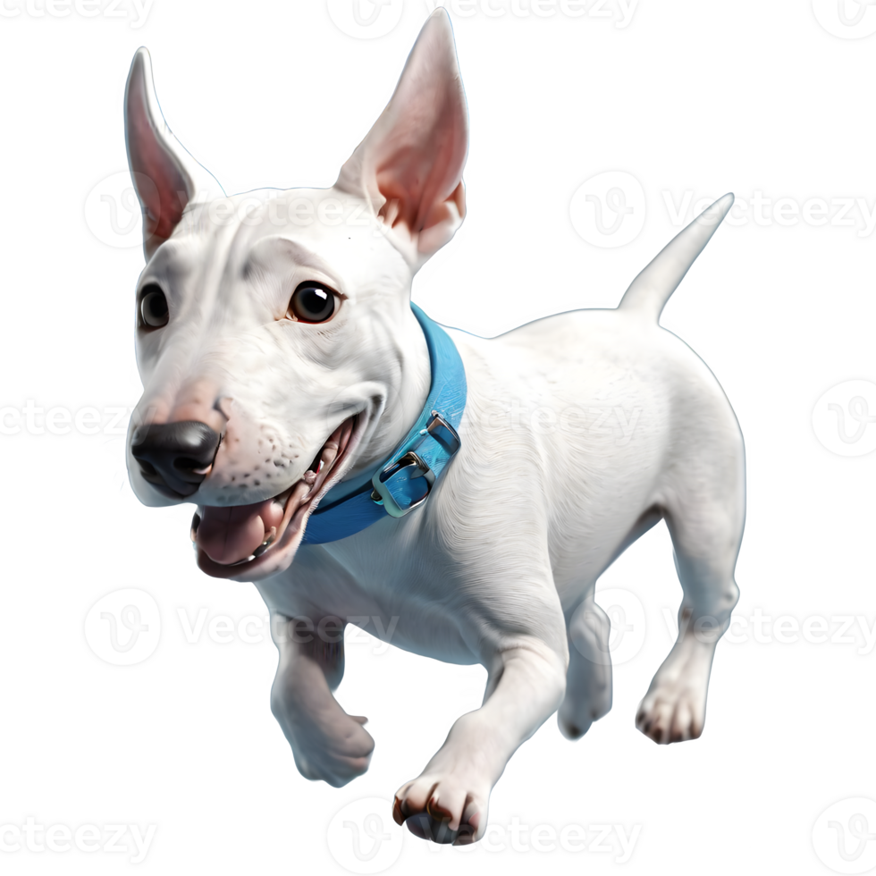 AI generated 3d style, Cute cartoon style Bull Terrier dog fun and runing.isolated transparent background. ai generative png