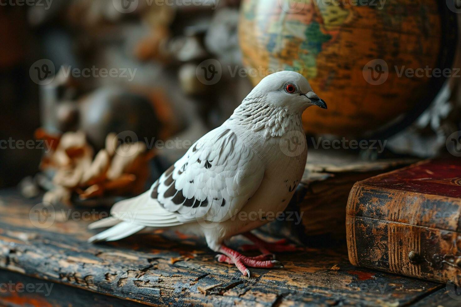 AI generated a pigeon and an a globe of earth symbolizing peace and unity photo