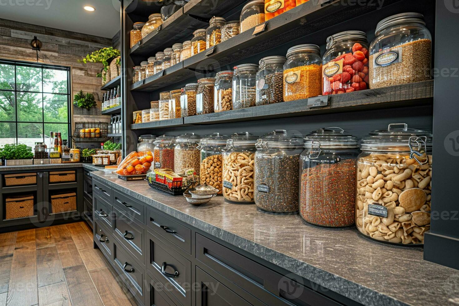 AI generated kitchen store full with dry ingredients in a jar photo