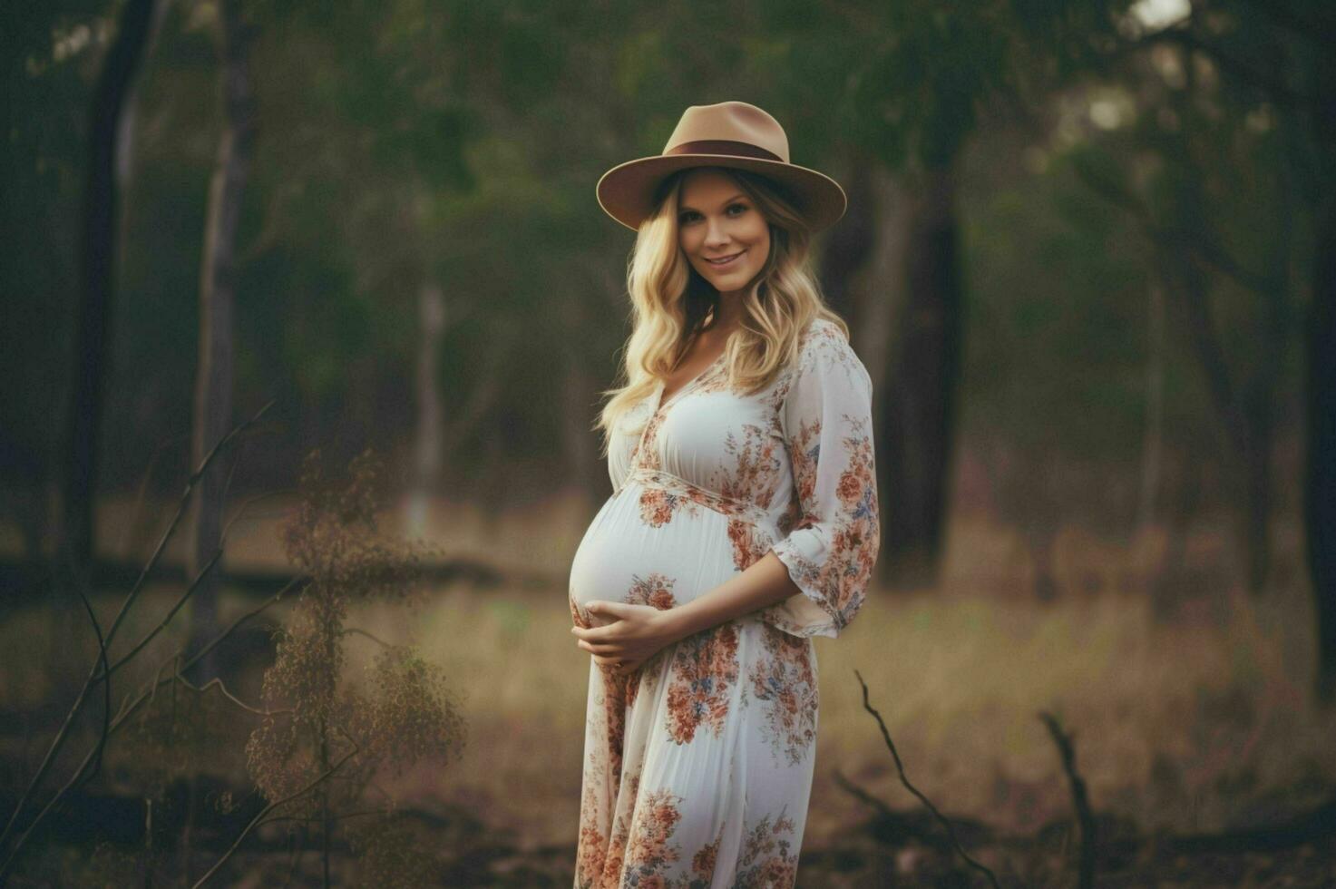 ai generado embarazada mujer contento a su creciente barriga. foto