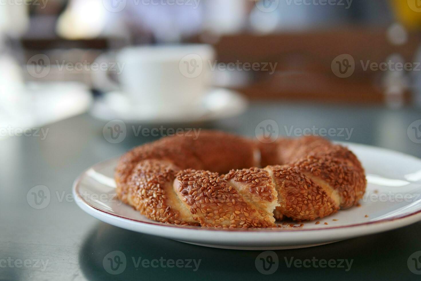 Turkish Bagel Simit on table photo