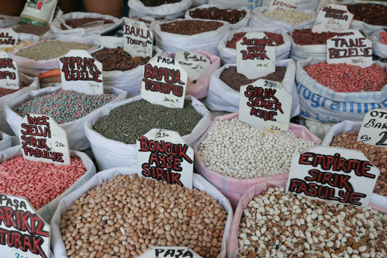 turkey istanbul 23 july 2023. colorful soy beans selling at local shop photo