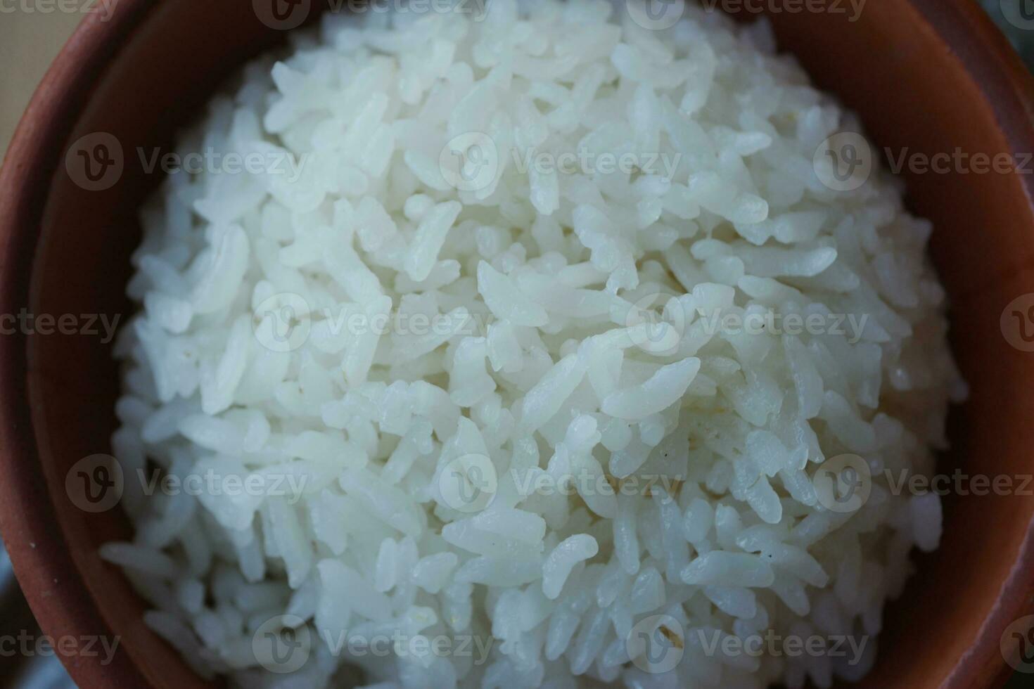 Closeup of Cooked white rice photo