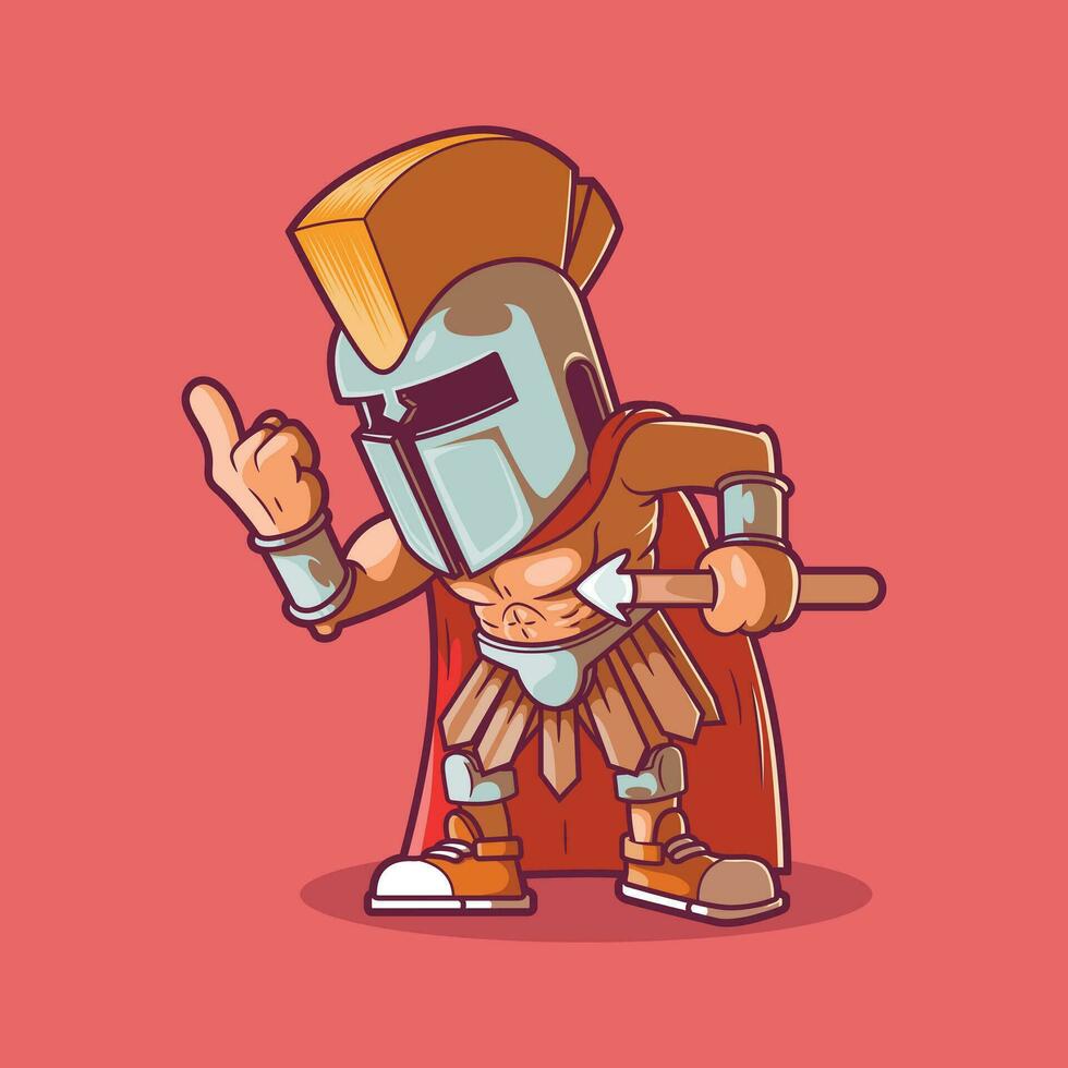 Angry Medieval warrior character pointing a finger vector illustration. Mascot, brand design concept.