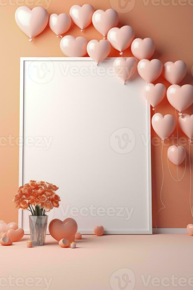 AI generated heart shaped paper banner on pink background, generative ai photo