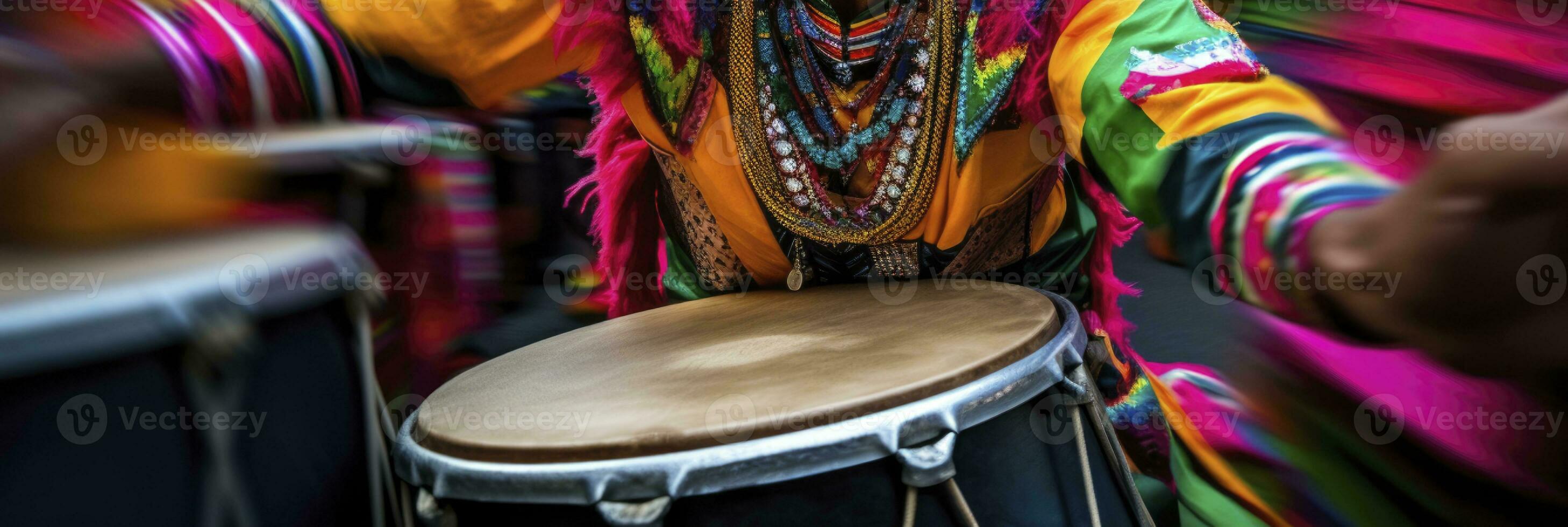 AI generated close up of drummer playing a drum in a march. generative ai photo