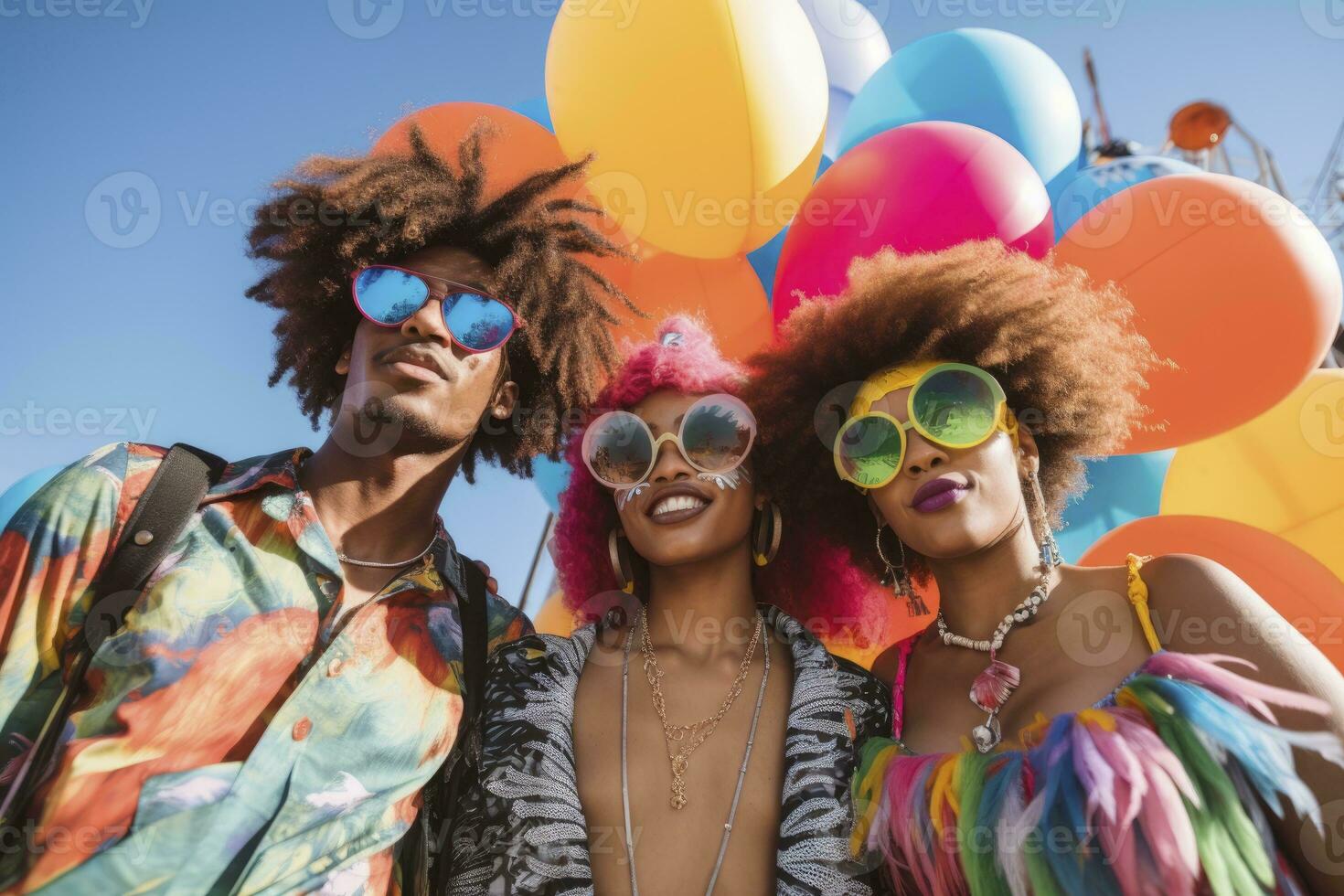 AI generated group of friends having fun at a carnival. generative ai photo