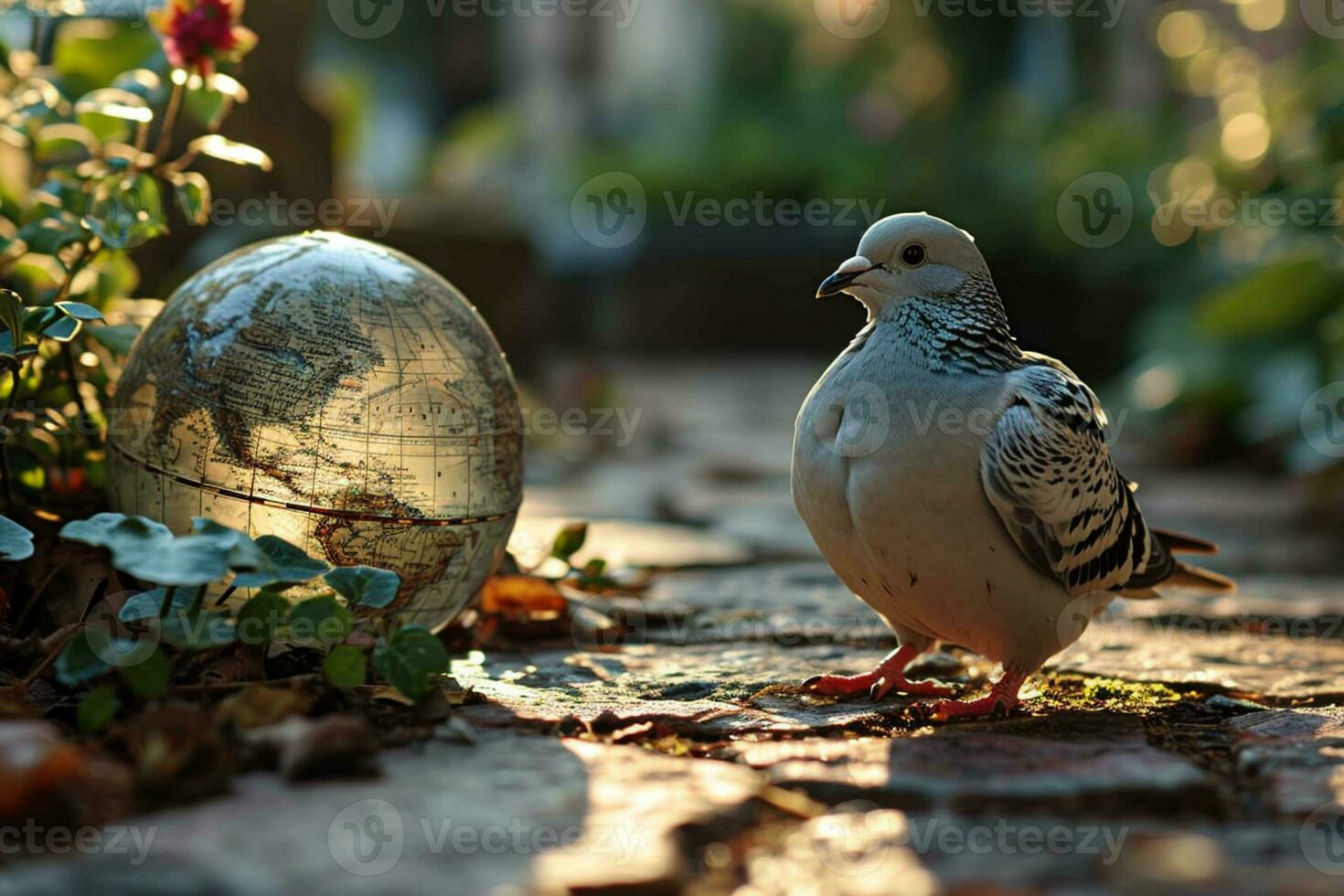 AI generated a pigeon and an a globe of earth symbolizing peace and unity photo