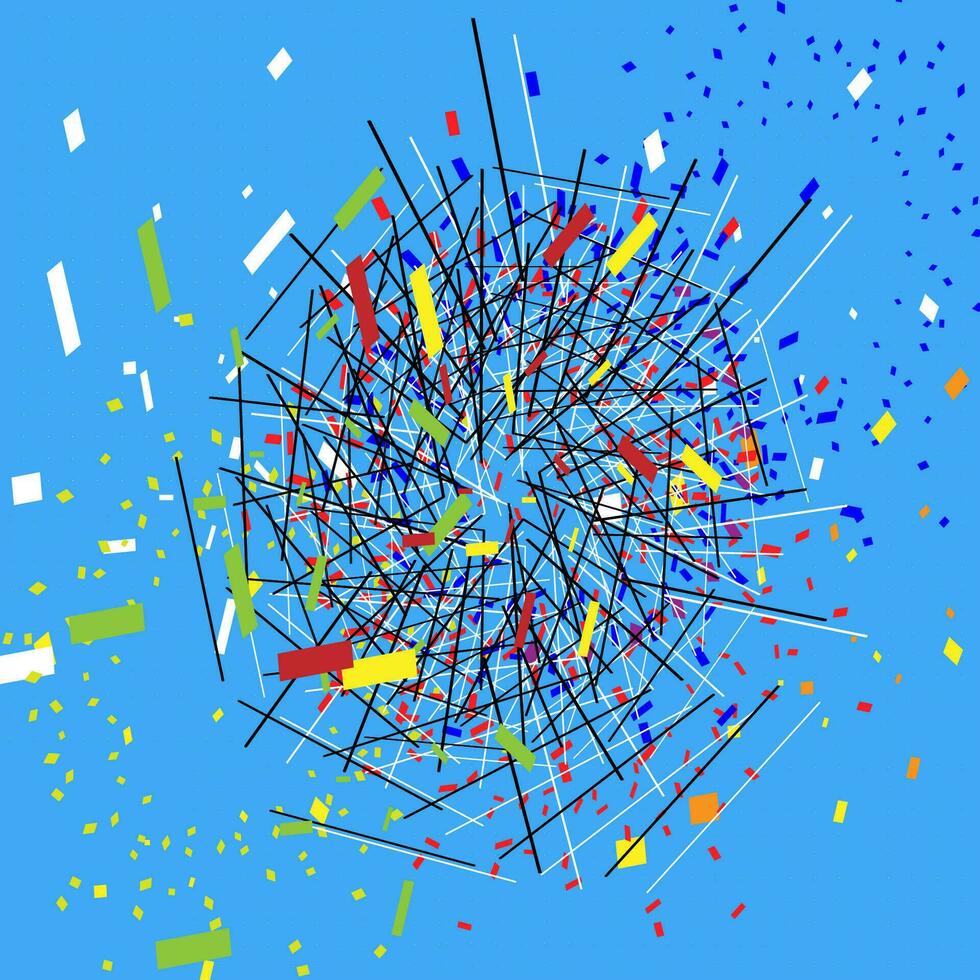 Abstract illustration, blue background with multi-colored geometric shapes vector
