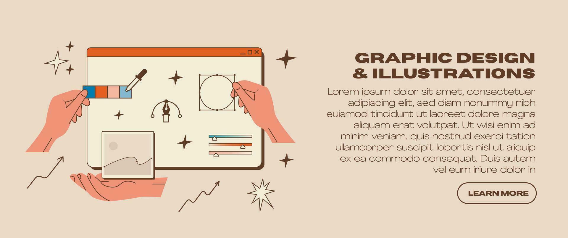 Team of designers illustrators working on project. Art studio teamwork process. Computer program interface for drawing graphic element. Professional software. Digital illustration. Vector illustration