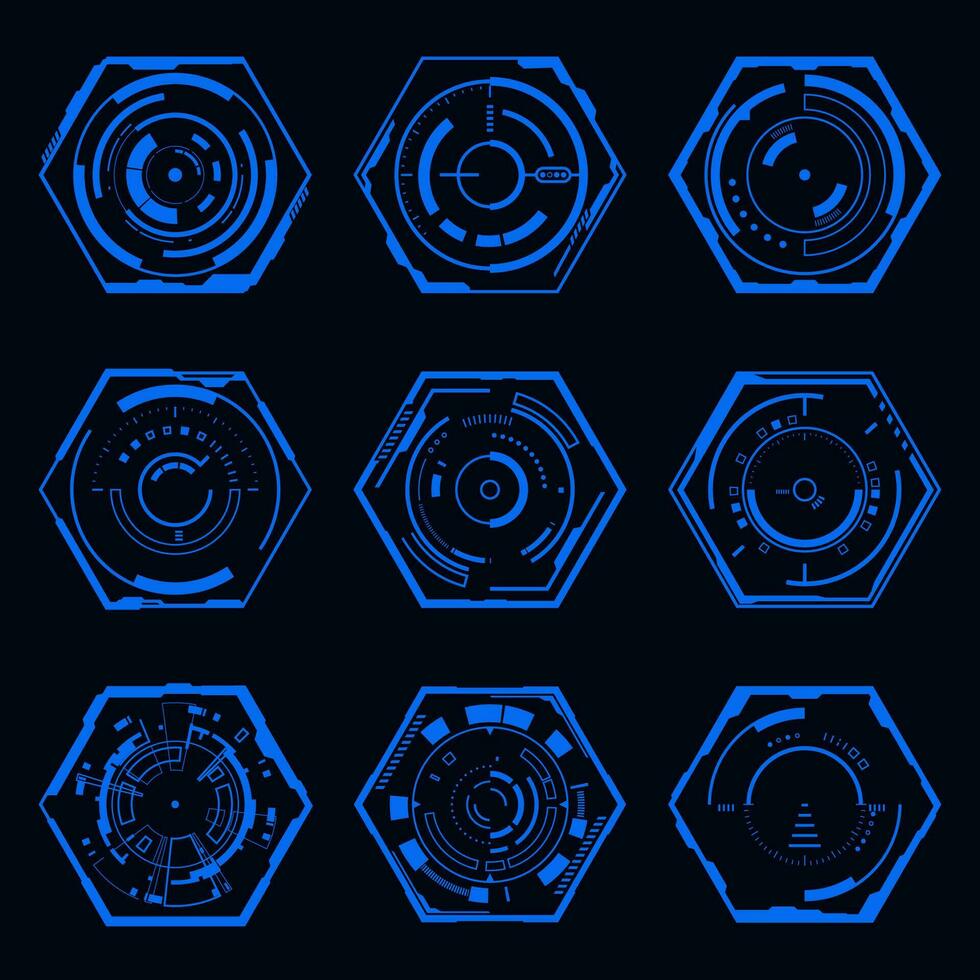 Vector futuristic hexagon element. HUD technology sci-fi circular design.