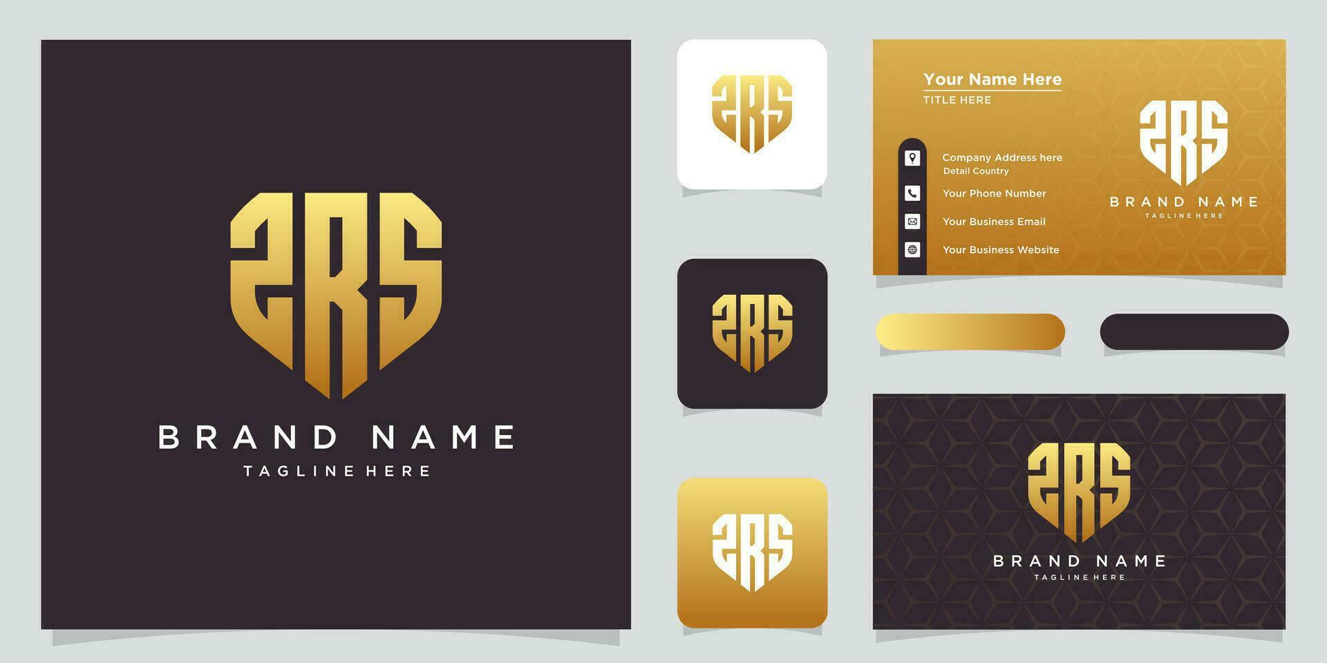 Luxury ZRS Monogram Initial Letter Modern Logo Design Shield Shape Template with business card design Premium Vector