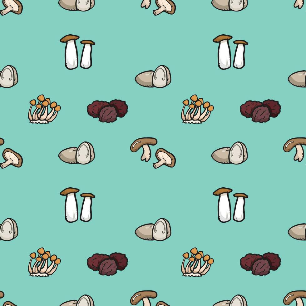 various mushroom seamless pattern background, Shitake, Yanagi Matsutake, Orinji, Straw Mushroom vector