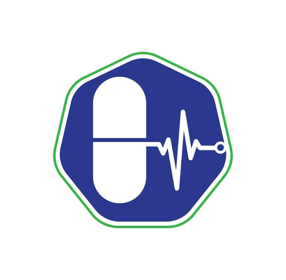 Medical capsule vector logo template. This design use capsule and pulse symbol