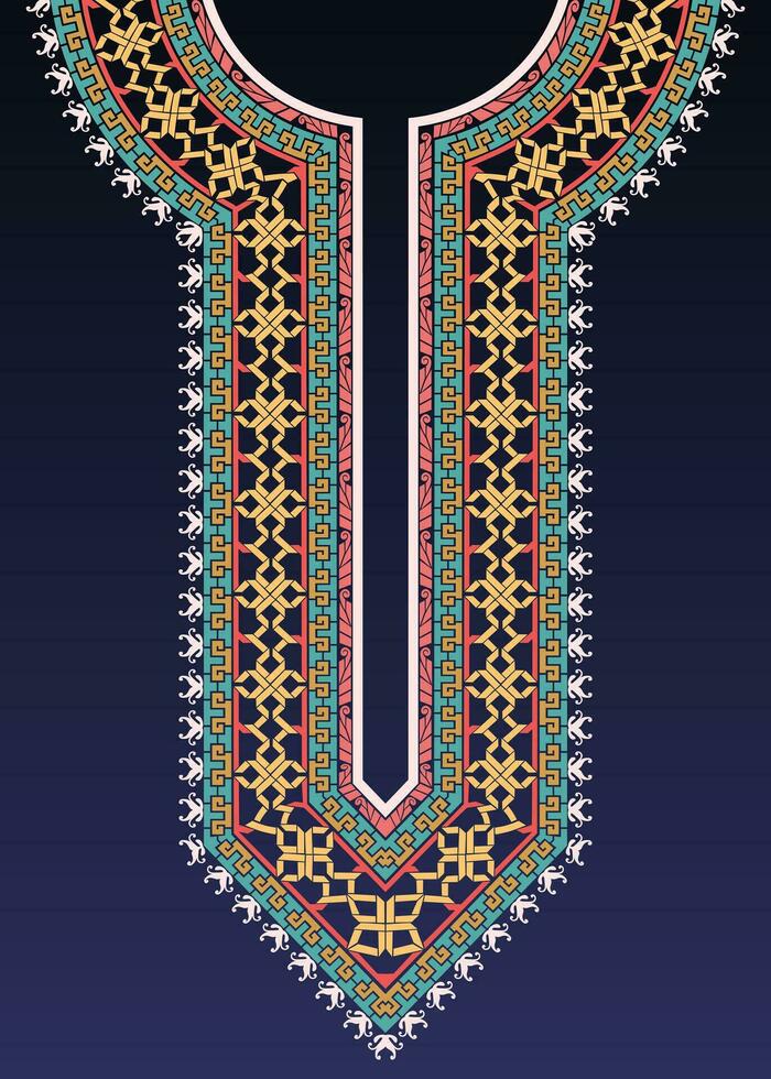 Neck design with intricated interlacing pattern and Greek key motifs for Indian kurta vector