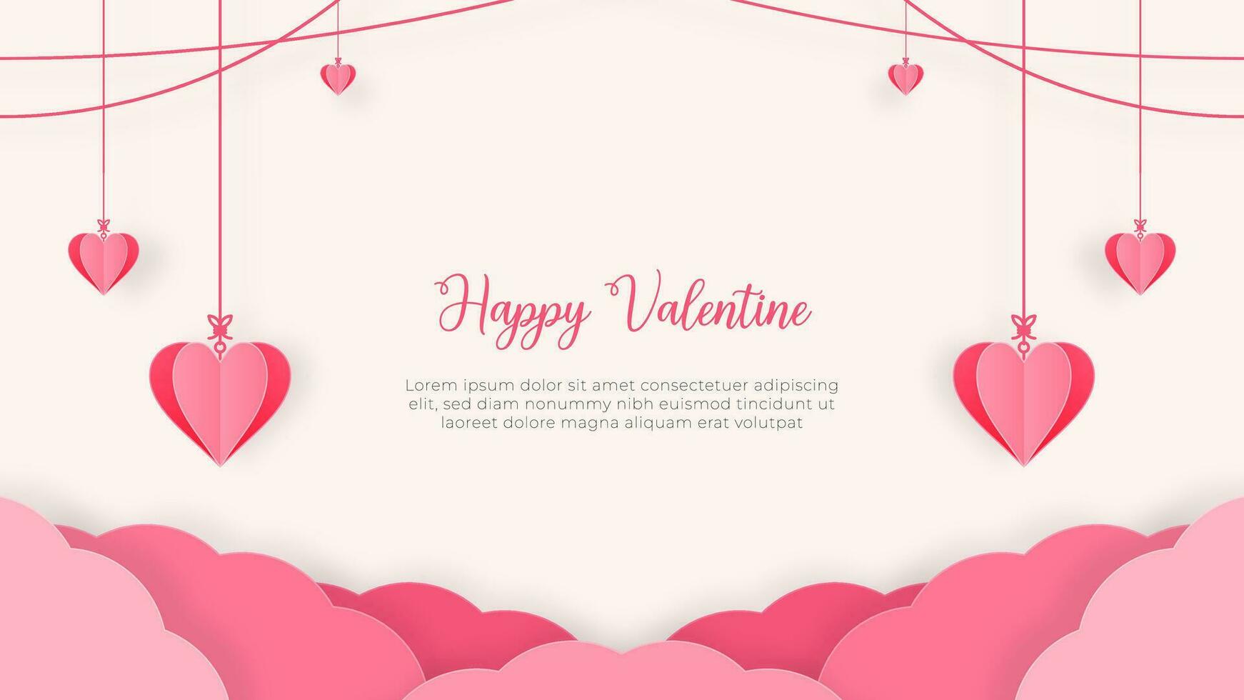 Romantic Skyline Serenade Of Heart Shaped Decor and Dreamy Clouds Paper Cutout Style Simple Vector Background Design