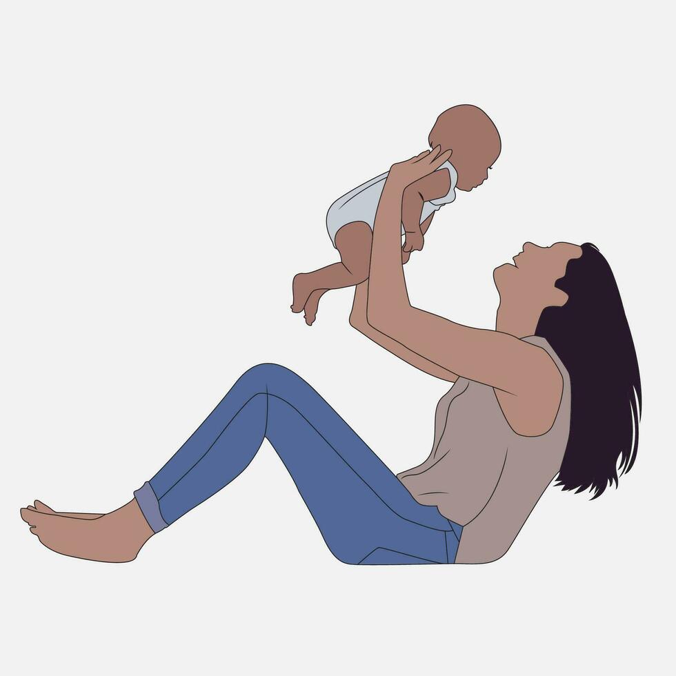 Mother and baby illustration line art vector