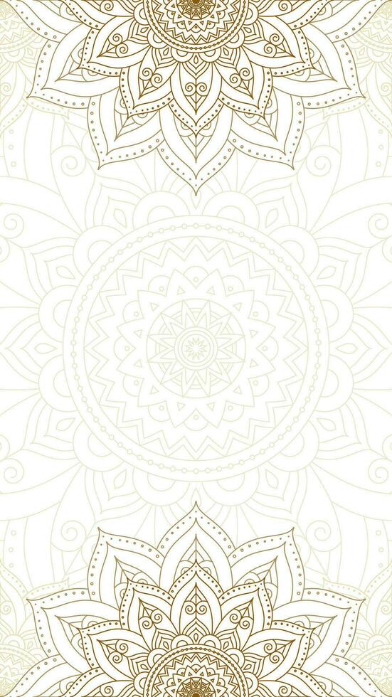 Soft Gold Lattice Mandala Ornamentation in Pale White Vertical Vector Background