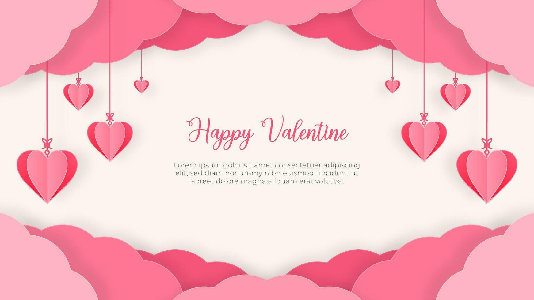 Heartstrings in the Sky Romantic Decor and Fluffy Clouds Paper Cutout Style Simple Vector Background Design