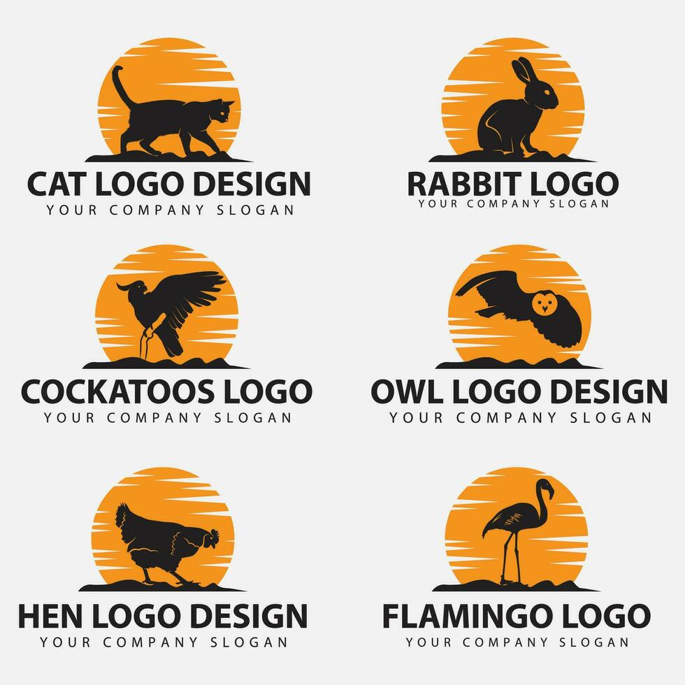 animal silhouette logos set vector