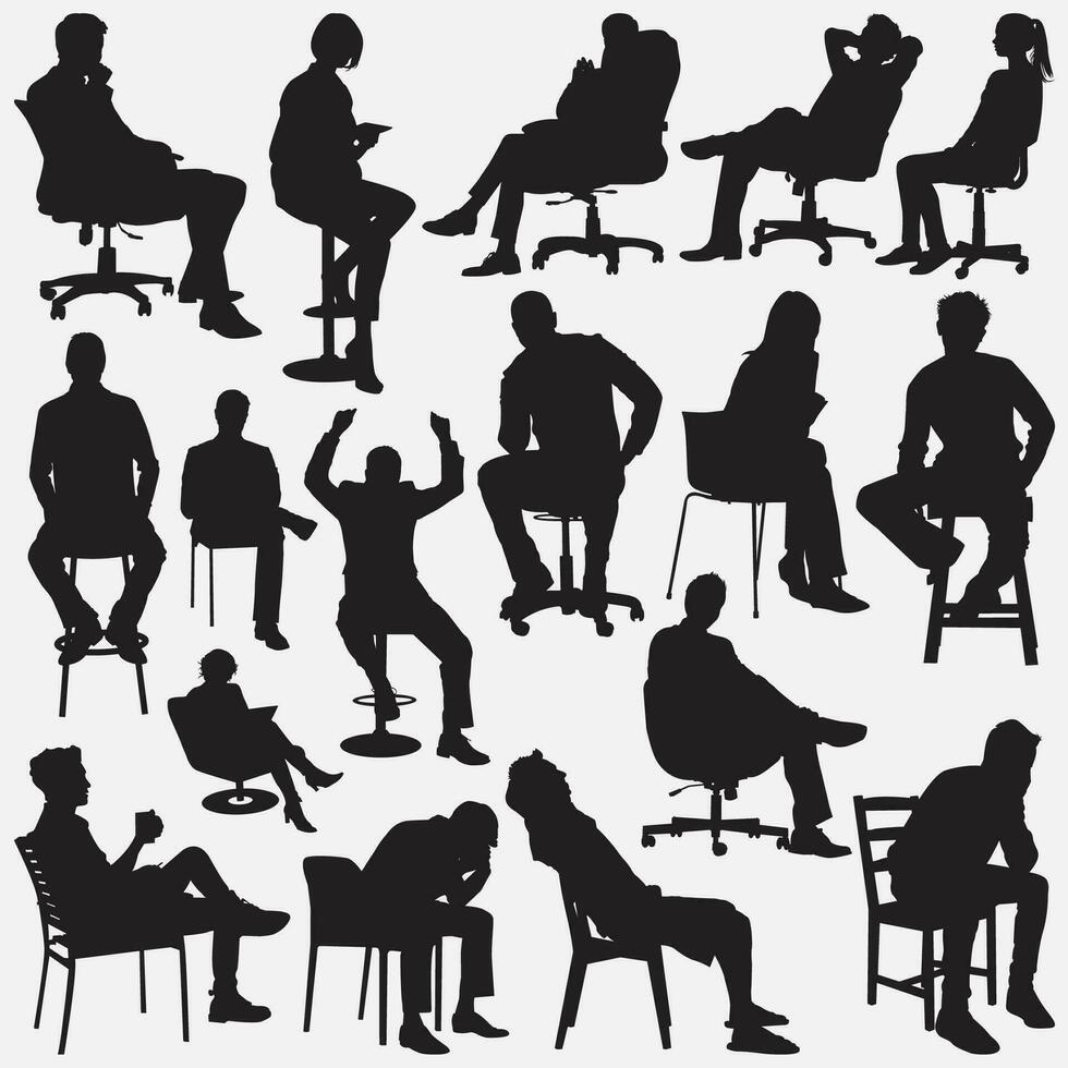 sitting silhouette set vector