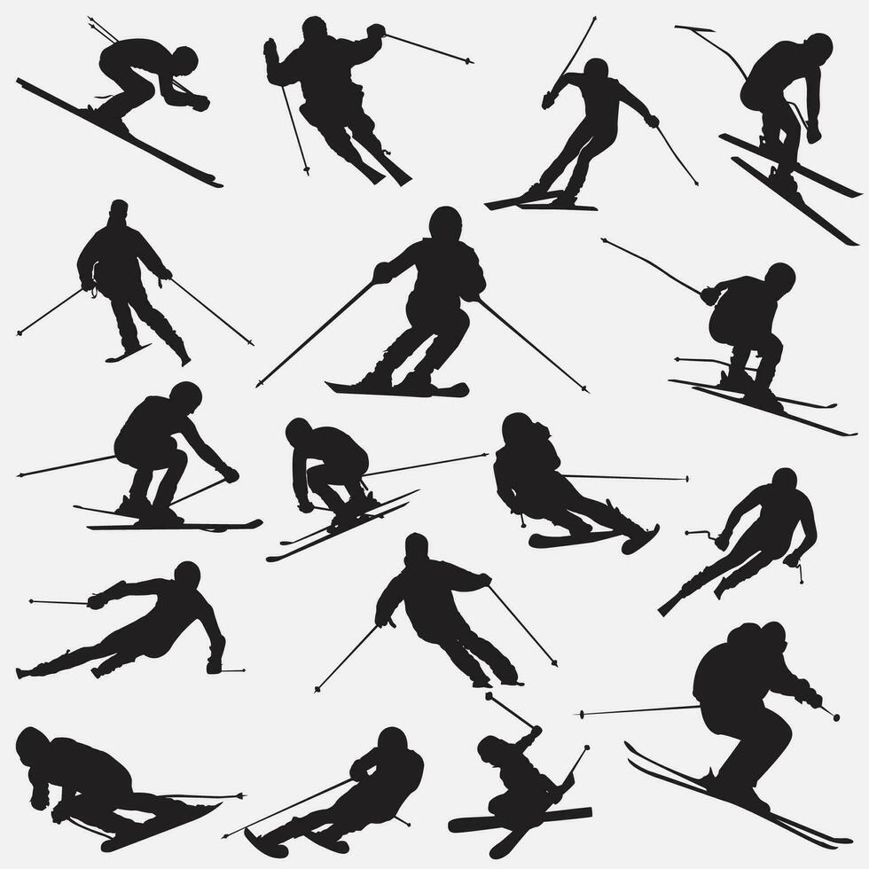 ski new silhouette set vector