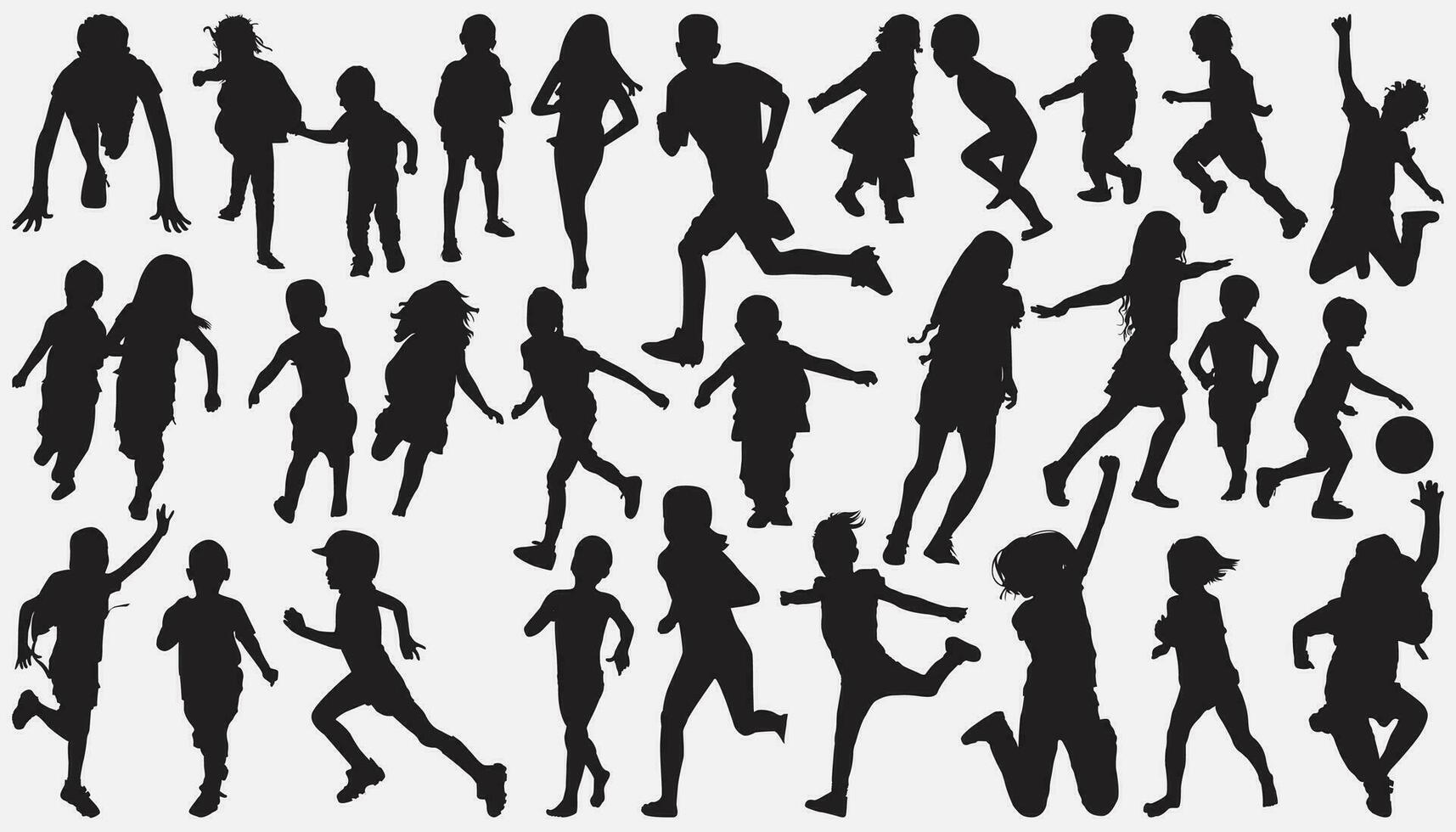 running child kids silhouette set vector