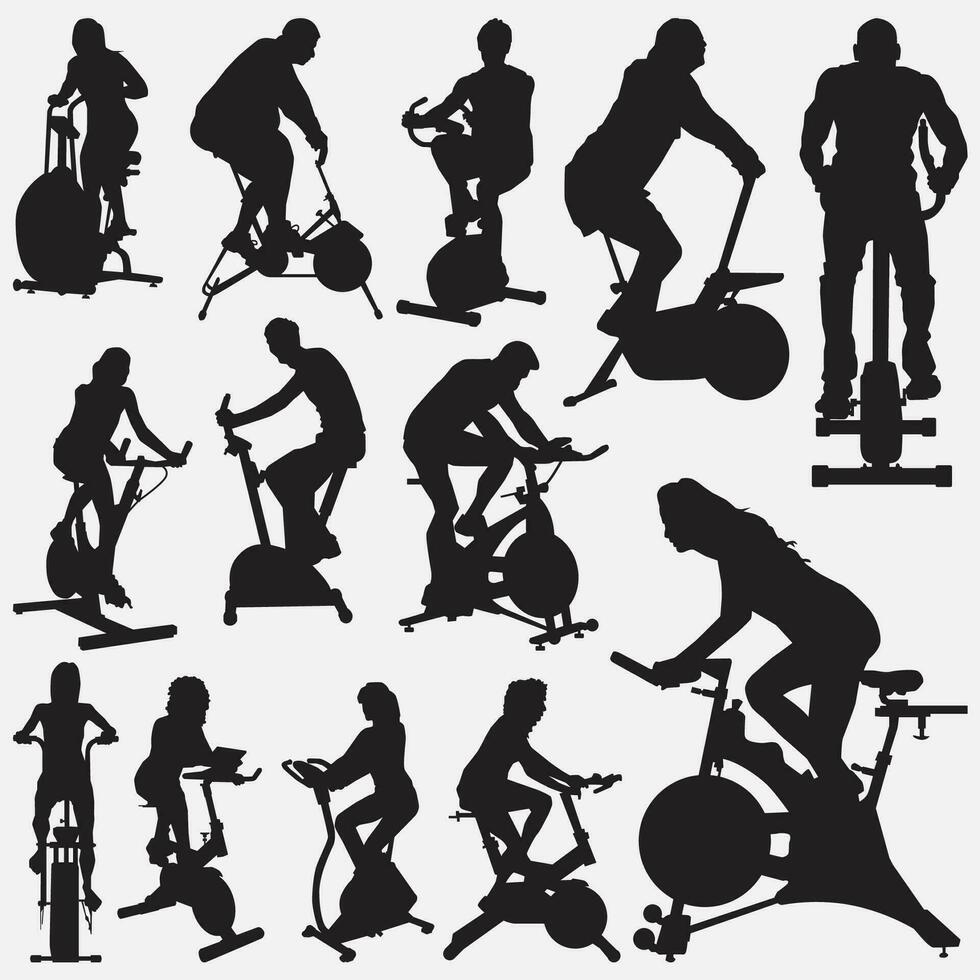 exercise bike silhouette set vector