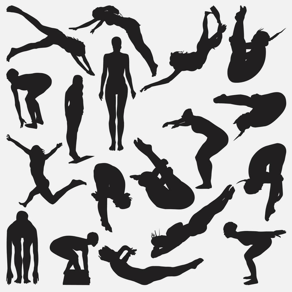 diver silhouette set vector