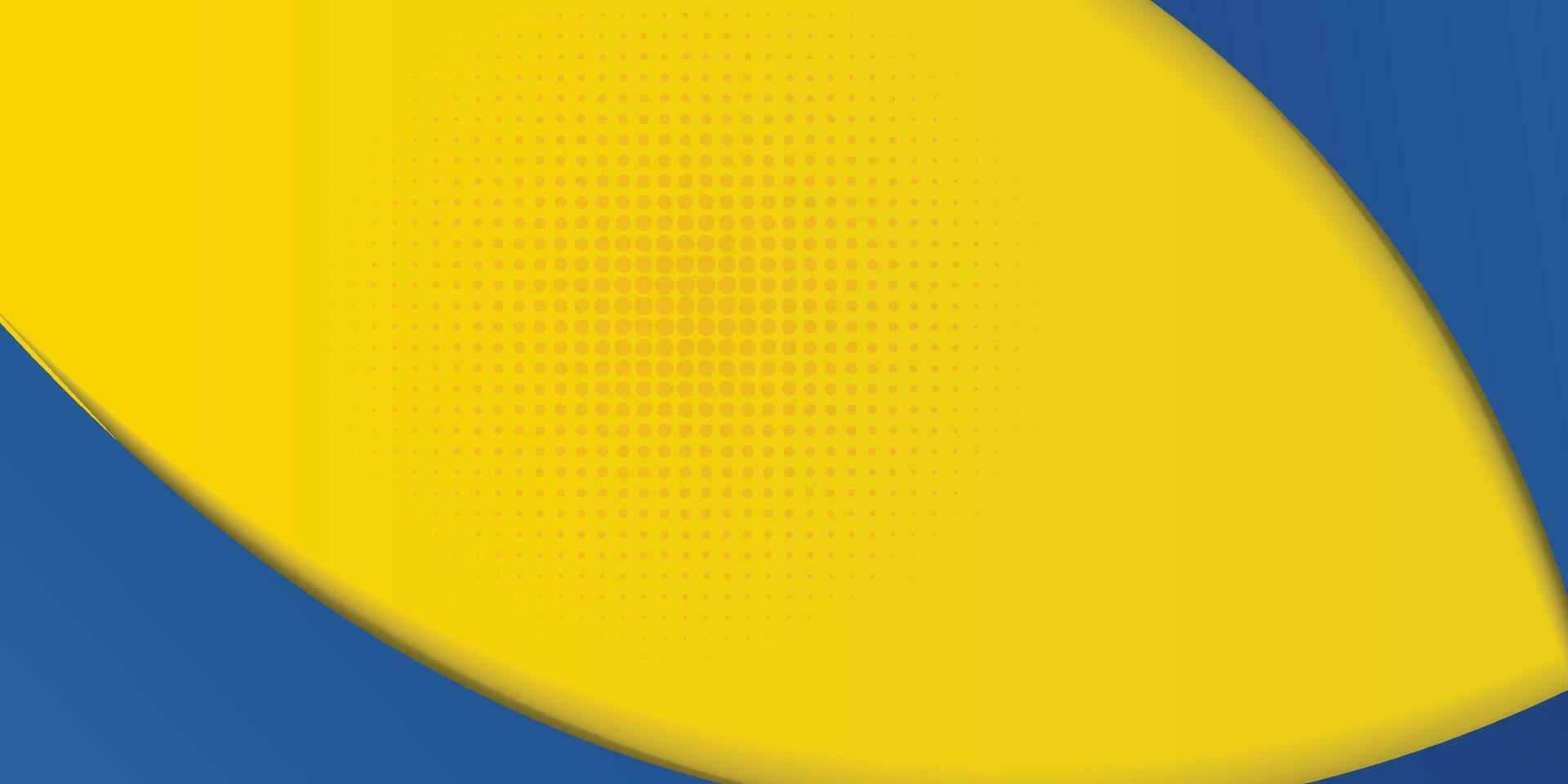 Abstract yellow and blue geometric curve overlap layer background with halftone dots decoration. Modern horizontal banner template design. Suit for cover, header, poster, banner, website, business vector