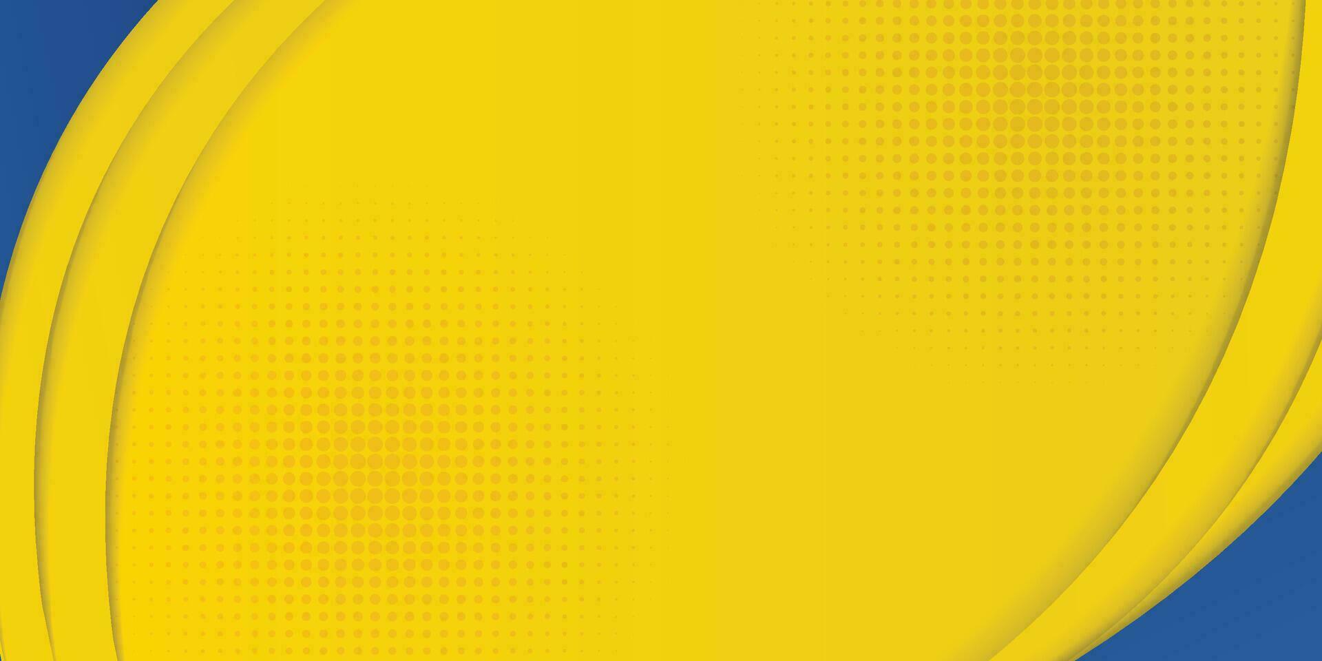 resumen amarillo y azul geométrico curva superposición capa antecedentes con trama de semitonos puntos decoración. moderno horizontal bandera modelo diseño. traje para cubrir, encabezamiento, póster, bandera, sitio web, negocio vector