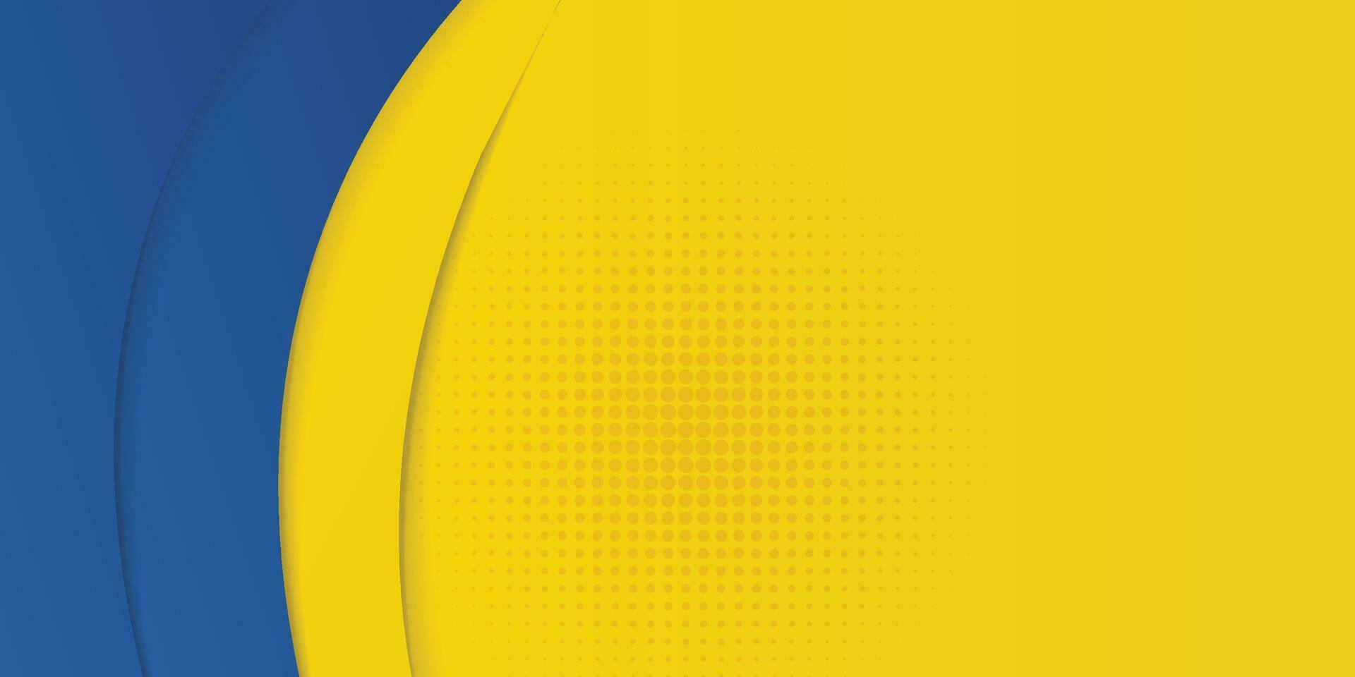 Abstract yellow and blue geometric curve overlap layer background with halftone dots decoration. Modern horizontal banner template design. Suit for cover, header, poster, banner, website, business vector
