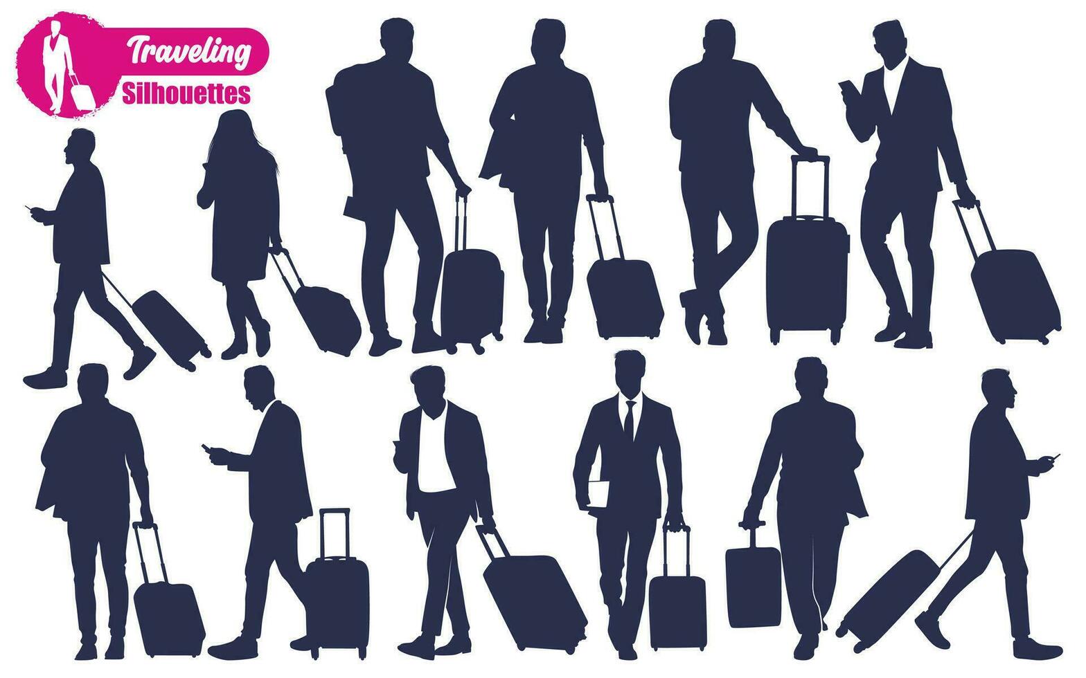Traveling with Suitcase Silhouettes Vector illustration