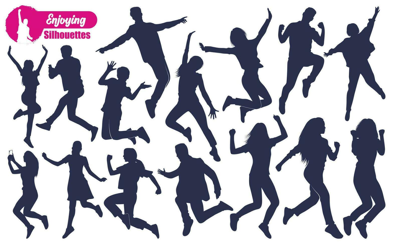 Enjoying or Jumping Silhouettes vector art