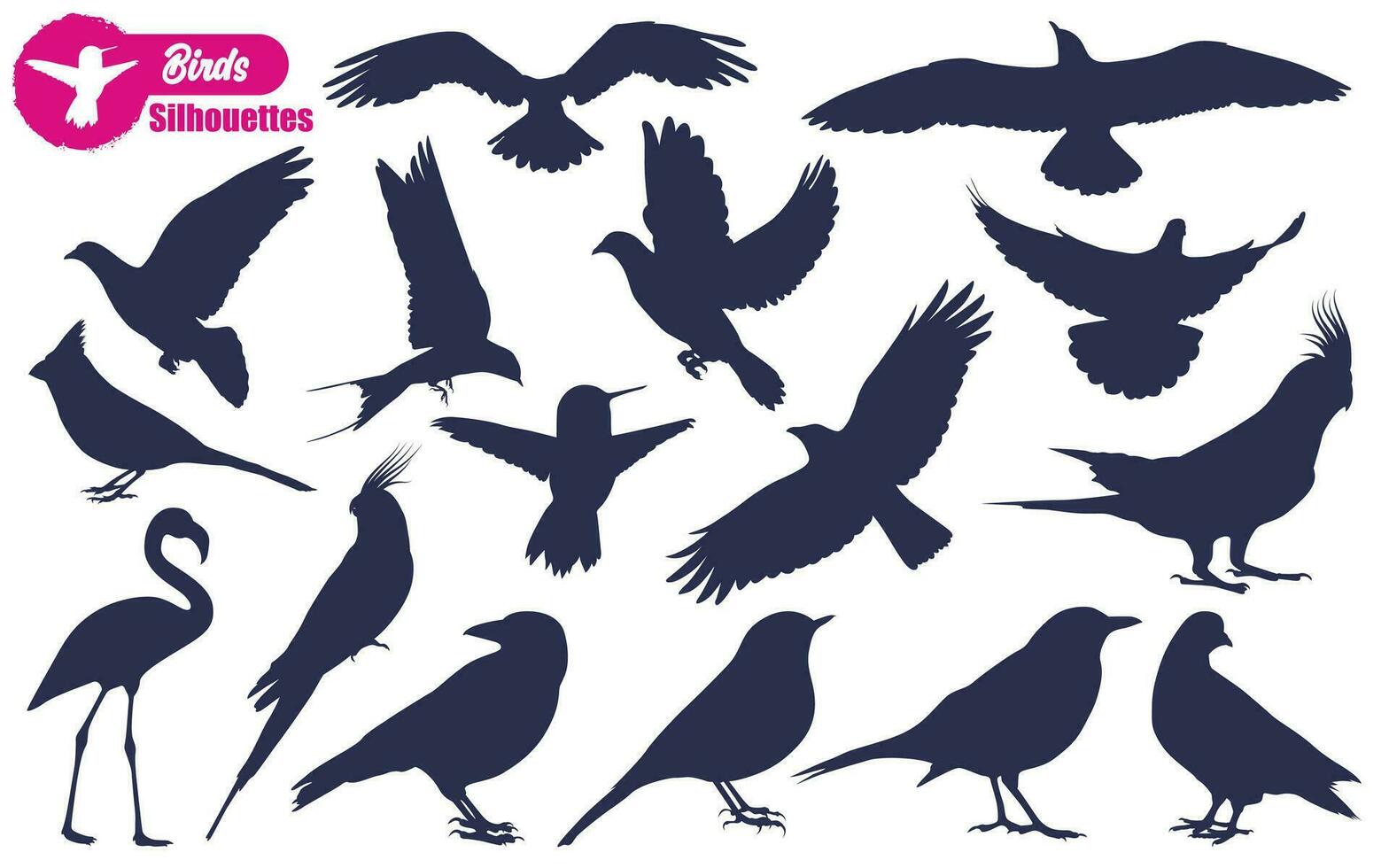 Flying Crow or Raven Silhouettes vector