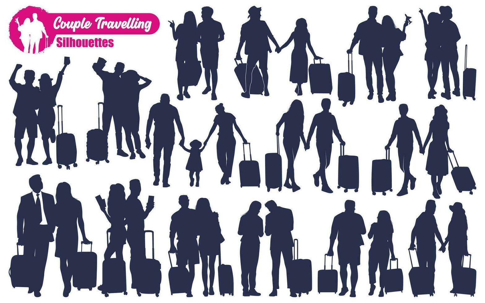 Black Couple Travelling Silhouettes vector