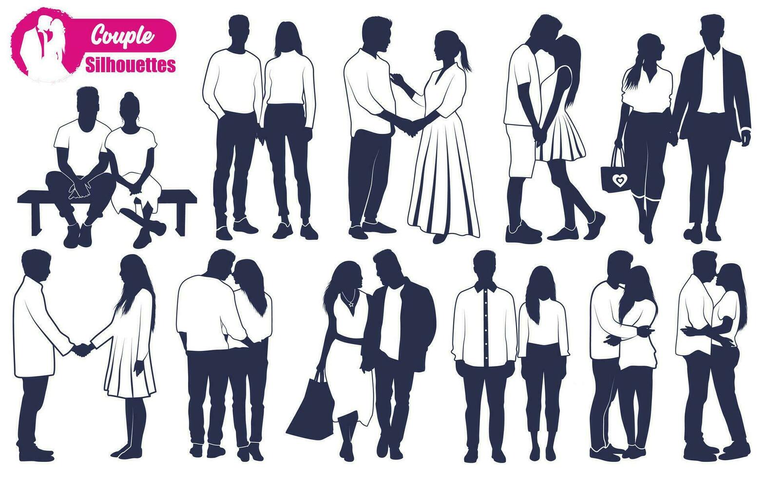 Black Romantic Couple Silhouettes vector