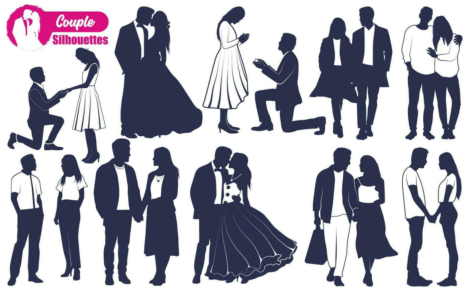 Black Romantic Couple Silhouettes vector