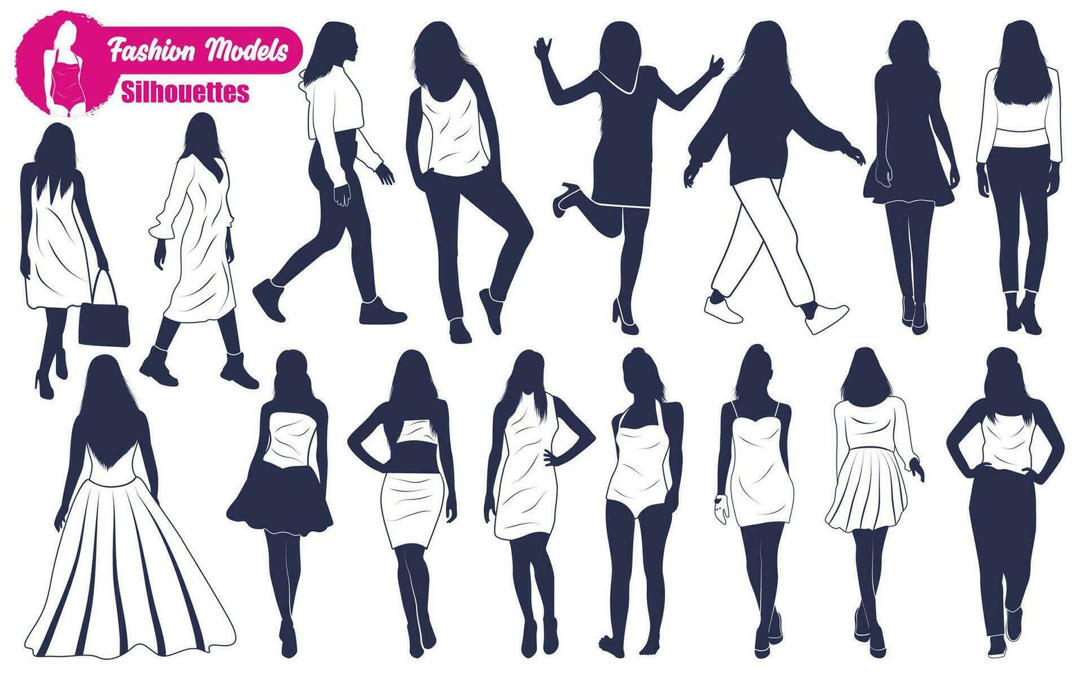 Moda modelo hembra siluetas vector Arte