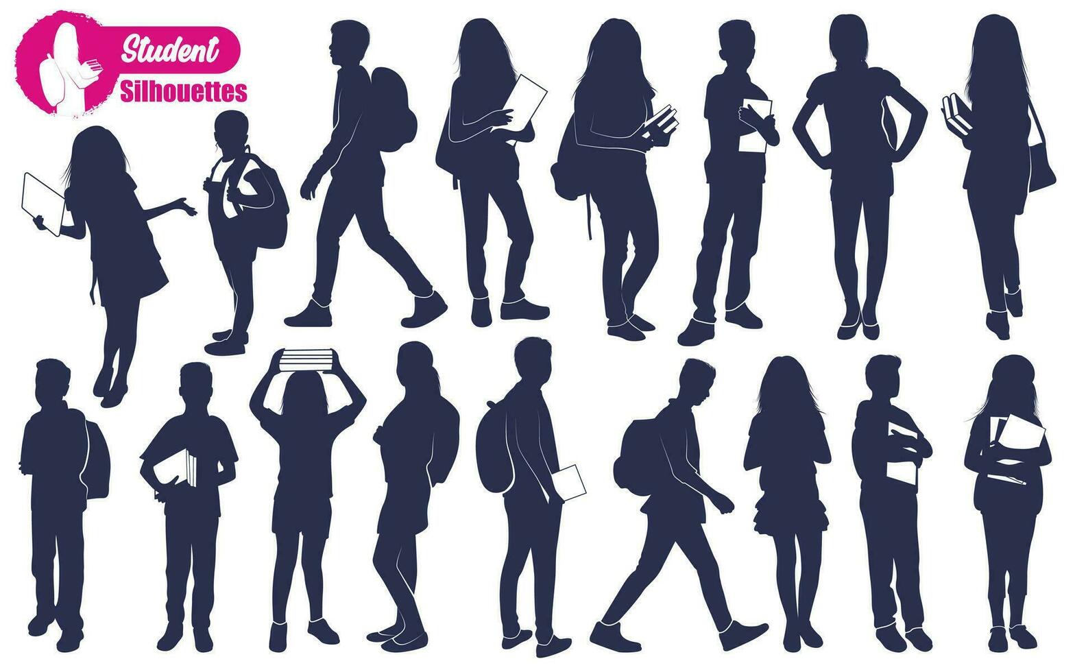 School Student Silhouettes Vector illustration