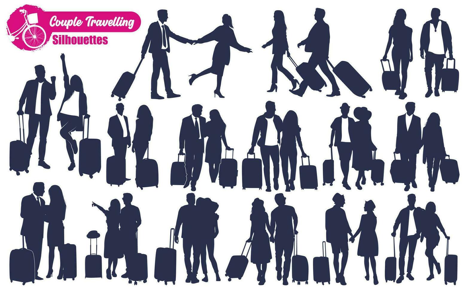 Black Couple Travelling Silhouettes vector