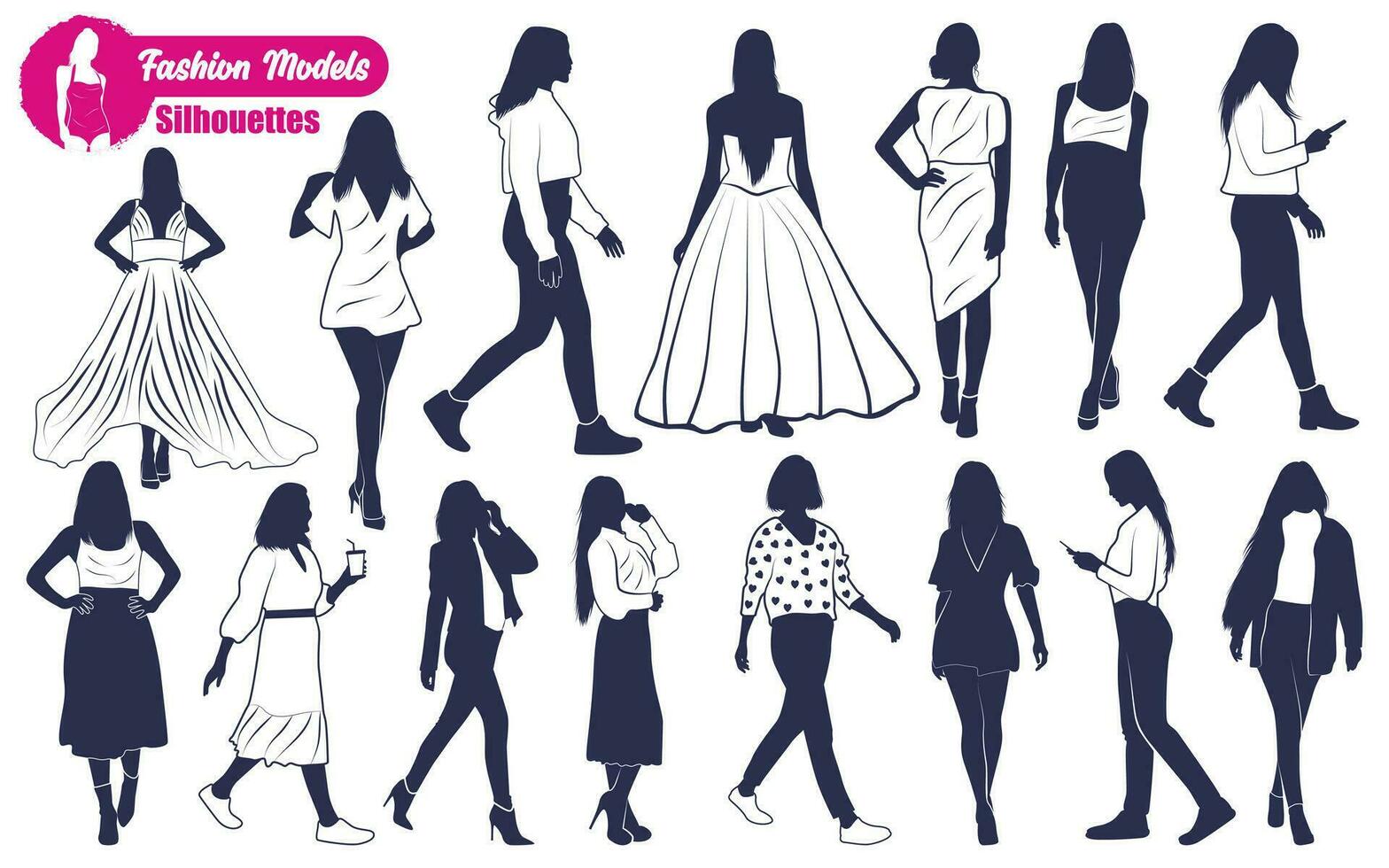 Fashion Model Female Silhouettes vector art