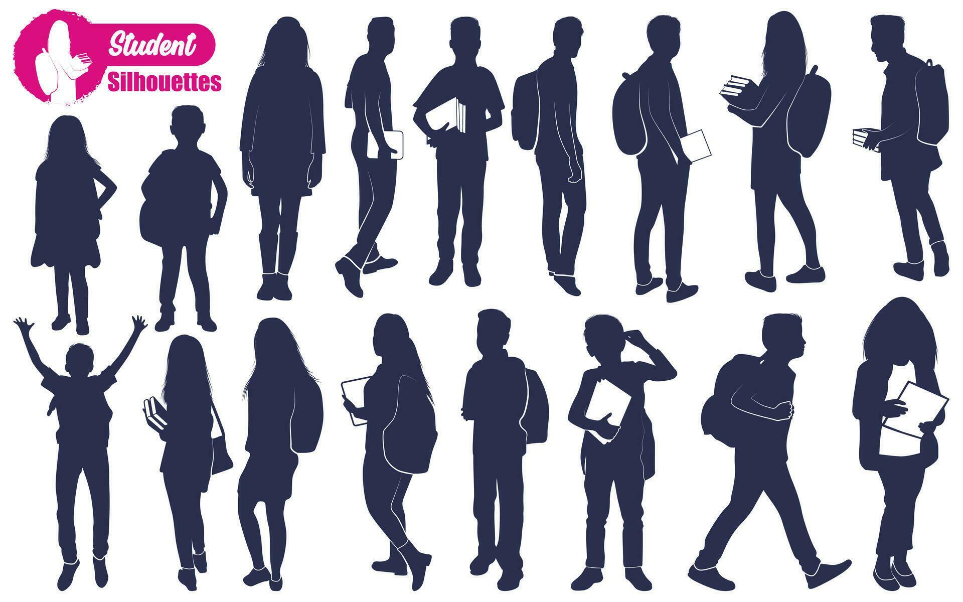 School Student Silhouettes Vector illustration 36476655 Vector Art at ...