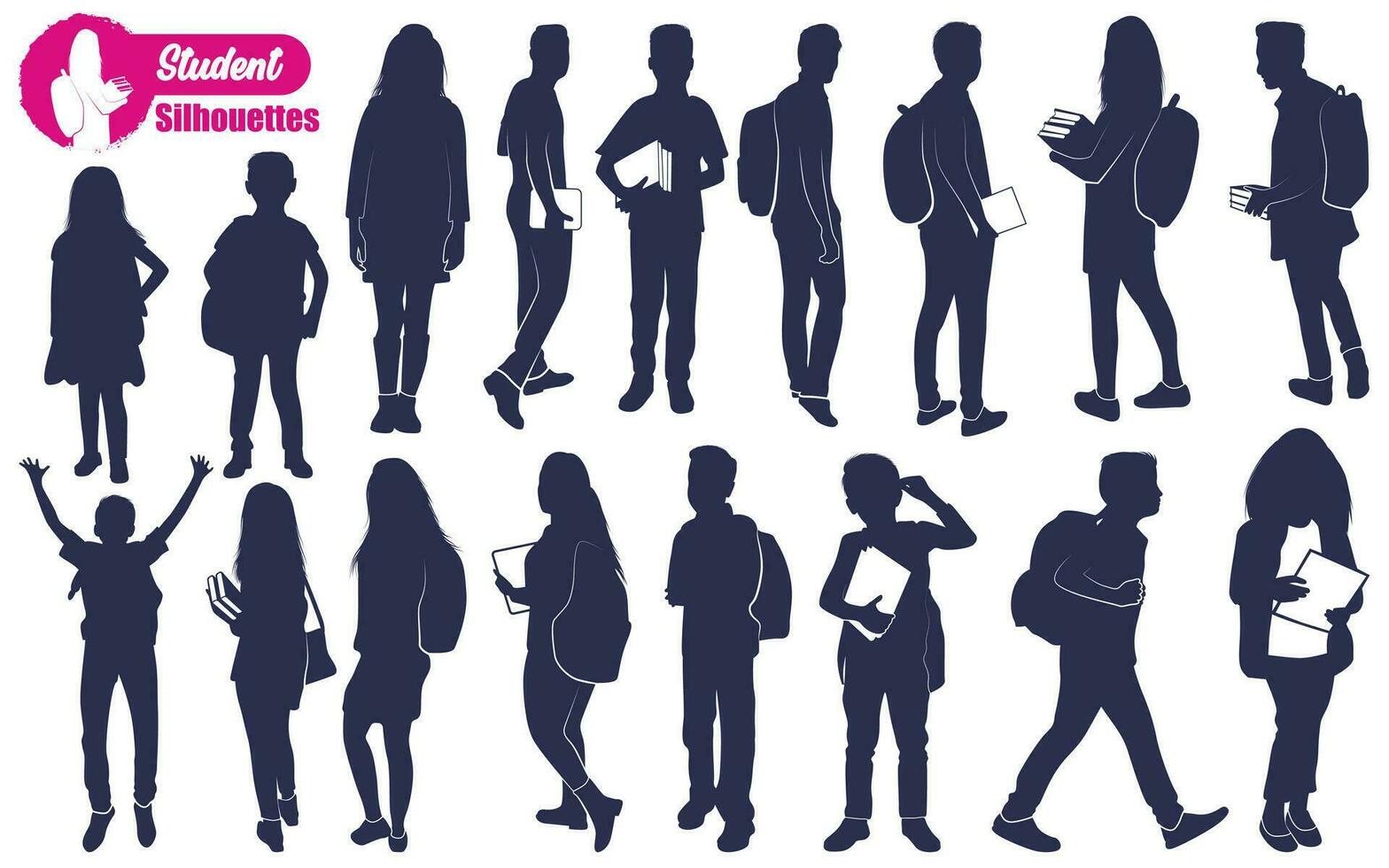 School Student Silhouettes Vector illustration