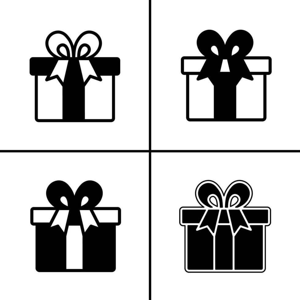 Vector black and white illustration of gift box icon for business. Stock vector design.