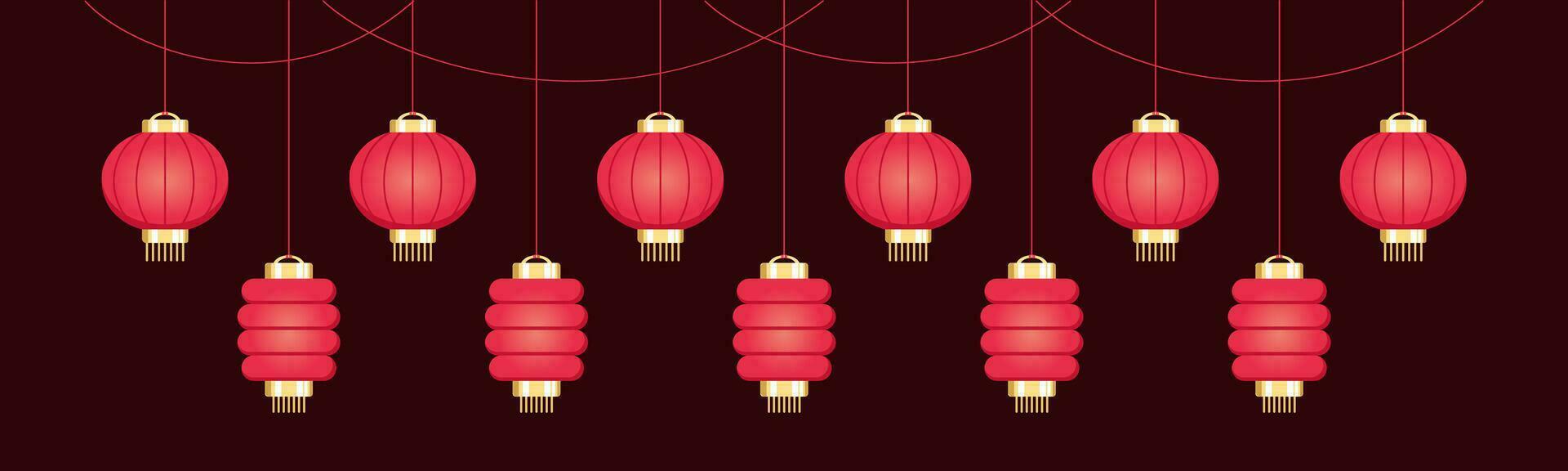 colgando chino linternas bandera borde, lunar nuevo año y mediados de otoño festival gráfico vector
